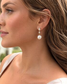 Pearl Drop Bezel Set Moissanite Drop Earrings In 14k Gold Sterling Silver, 8 of 12