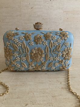 Sky Blue Handcrafted Rectangular Clutch Bag, 7 of 10