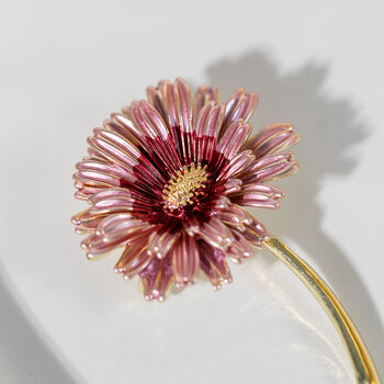 Pink Enamel Chrysanthemums Flower Brooch, 3 of 6