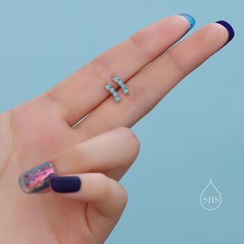 Tiny Opal Curved Bar Screw Back Earrings, 5 of 11