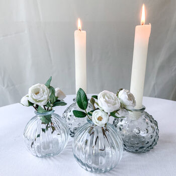 Set Of Two Round Clear Pressed Glass Vases Eight.5cm, 4 of 5