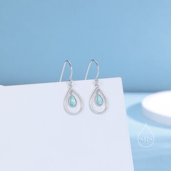 Aqua Green Opal Droplet Hook Earrings, 4 of 12