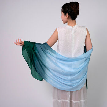 100% Mulberry Silk Scarf, Ombre Emerald Green In Gift Box, 3 of 10