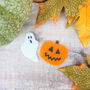 Handmade Glass Halloween Pumpkin Brooch, thumbnail 4 of 7