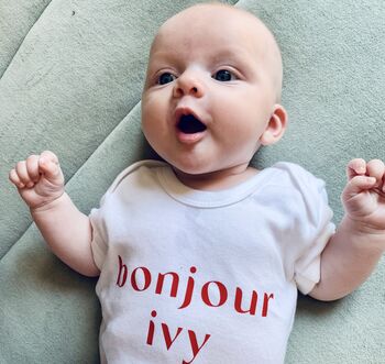 Bonjour, Personalised Babygrow Or T Shirt, 6 of 8