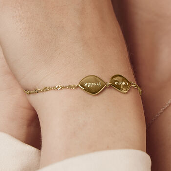 Family Name Bracelet, Sterling Silver Two Organic Pebbles, 2 of 9