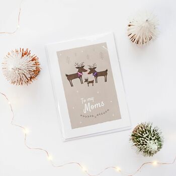 'To My Moms' Christmas Card For Lesbian Moms, Reindeer, 8 of 11