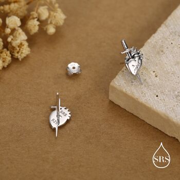 Sterling Silver Anatomical Heart Dagger Stud Earrings, 7 of 12