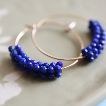 Real Lapis Lazuli Beaded Hoop Earrings, 3 of 6