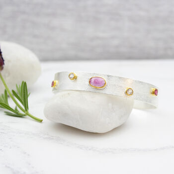 Pink Tourmaline Gemstone Silver Cuff Bracelet, 4 of 8