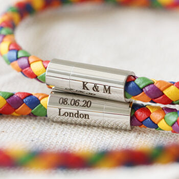 Personalised Slim Rainbow Braided Leather Bracelet, 2 of 11