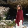 Burgundy 100% Cashmere Button Poncho Gift Boxed, thumbnail 2 of 11