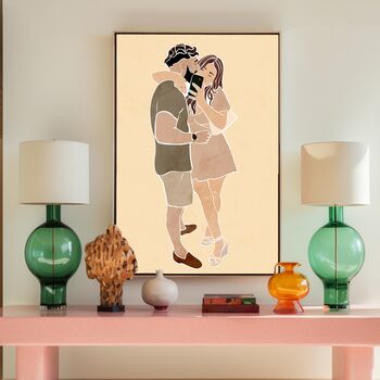 Custom Wedding Engagement Couple Family Portrait Print, 2 of 11