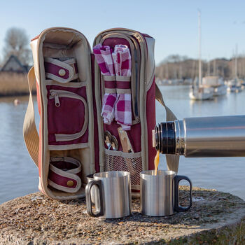 Deluxe Two Person Flask And Mug Picnic Set Mulberry Red, 2 of 8