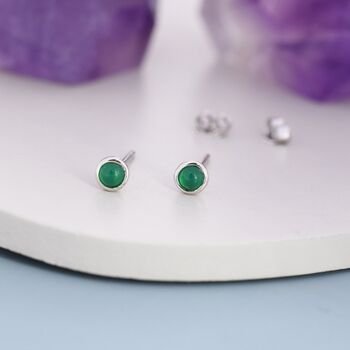 Green Onyx Stud Earrings In Sterling Silver, 7 of 11