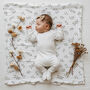 Luxury Grey Delicate Leaves Organic Bamboo Muslin Swaddle Blanket, thumbnail 2 of 4