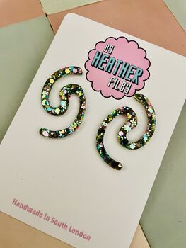 Squiggle Glitter Resin Earrings / Abstract Wavy Jewellery / Bold Colourful Jewellery / Dopamine Dressing Gift, 2 of 12