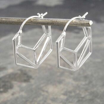 Rose Gold Plated Silver Geometric Hexagonal Hoop Earrings, 5 of 7