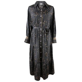 'Ember' Black And Gold Small Geo Print Long Tiered Dress, 8 of 8