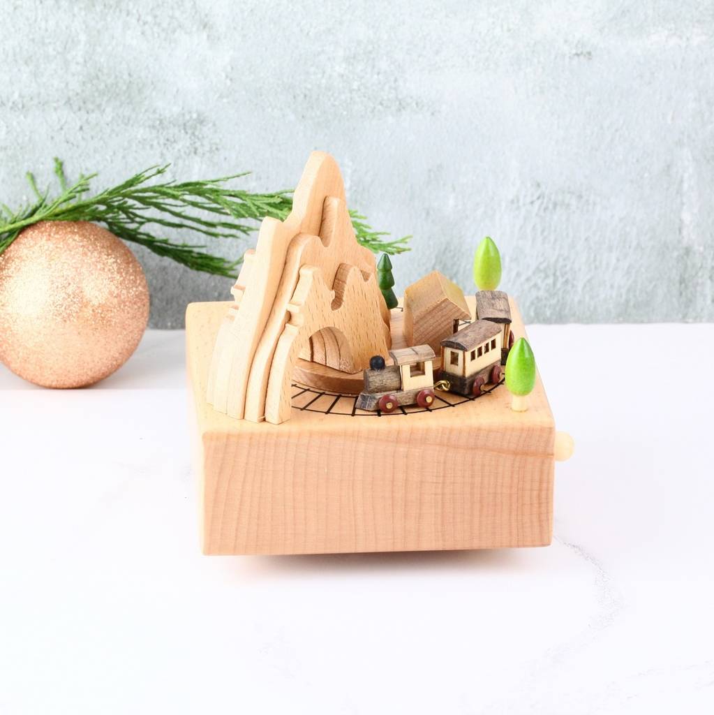 Hand Crafted Mountain Train Wooden Music Box By woodywood
