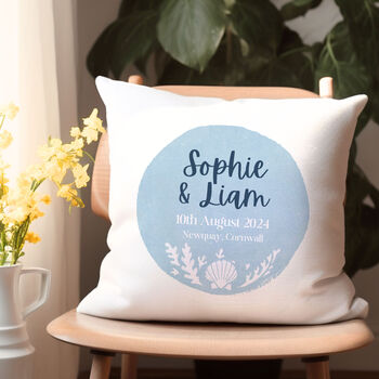 Seaside Engagement, Wedding Or Anniversary Cushion, 2 of 3