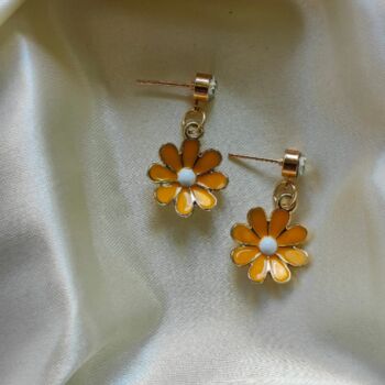 Yellow Daisy Flower Dangle Zircon Stud Earrings, 5 of 10
