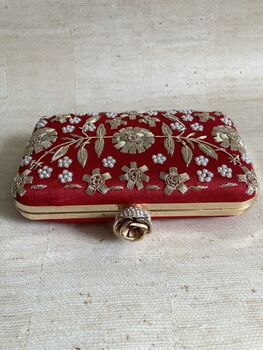 Red Handcrafted Raw Silk Clutch Bag, 5 of 10