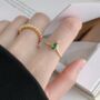 Gold Colour Sterling Silver Green Crystal Adjustable Ring, thumbnail 3 of 7