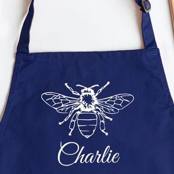 Personalised Bee Apron In Navy Blue, 3 of 5