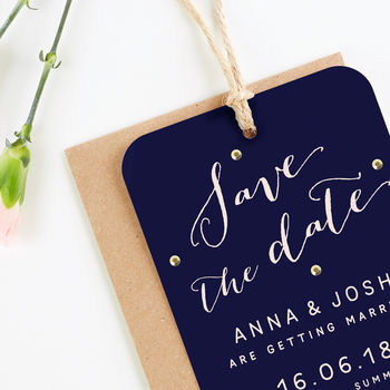 Navy And Blush Save The Date With Gold Gems, 2 of 4