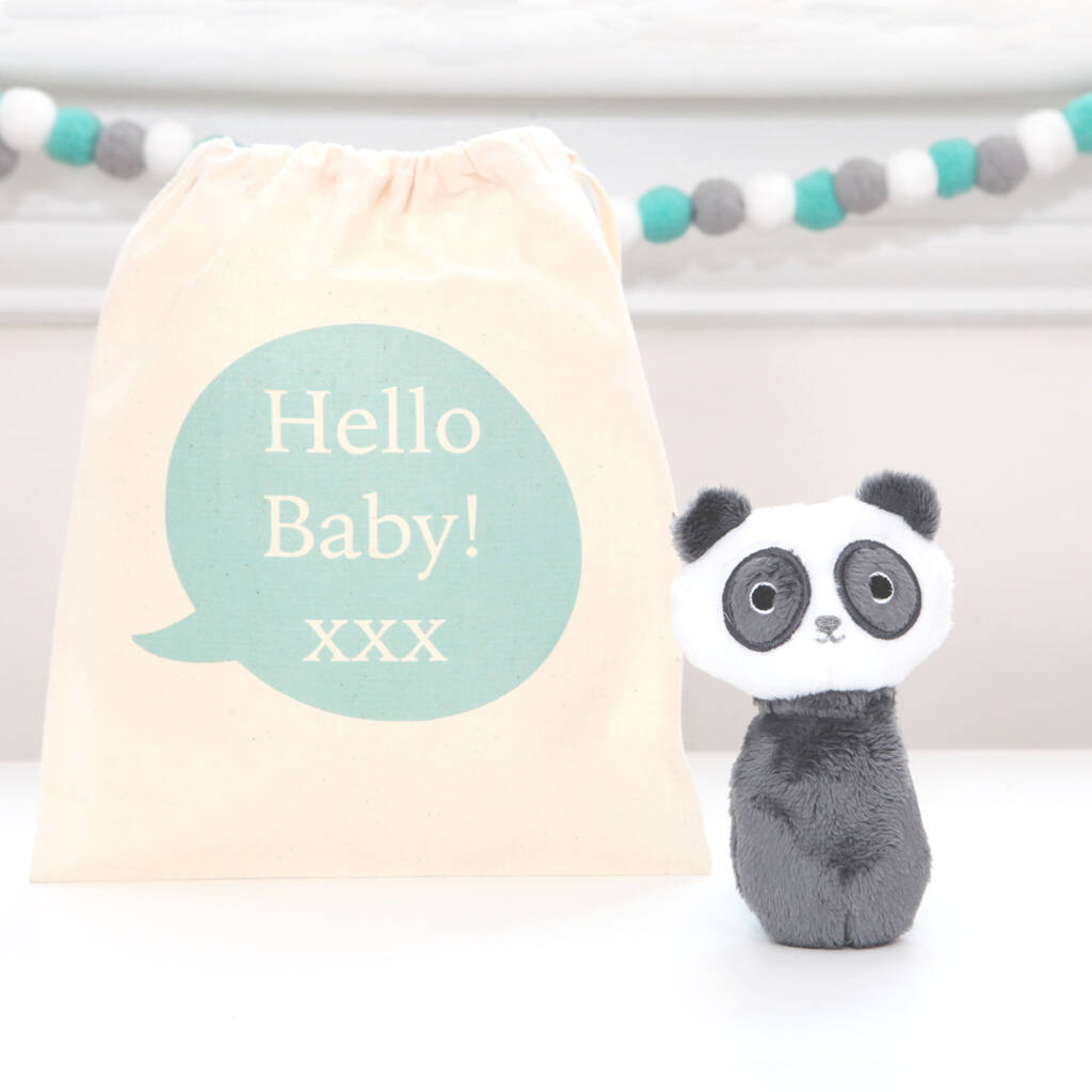 Image of Panda Rattle And Personalised Cotton Bag