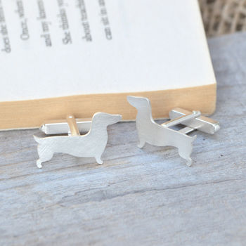 Dachshund Cufflinks In Sterling Silver Personalised, 3 of 5