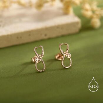 Sterling Silver Tiny Stethcope Stud Earrings, 6 of 12