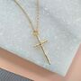 Large Gold Plated Hammered Cross Pendant Necklace, thumbnail 2 of 3