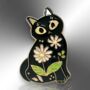 Black Cat Enamel Pin Brooch With Flower Design, thumbnail 3 of 8
