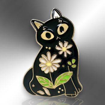 Black Cat Enamel Pin Brooch With Flower Design, 3 of 8