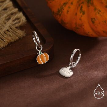 Enamel Pumpkin Huggie Hoops Earrings In Sterling Silver, 6 of 10