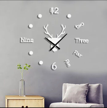 Stylish Antlers 3D Wall Clock, Brown, Red, Black, Silver, 3 of 10