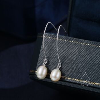 Genuine Freshwater Pearl V Shape Drop Hook Earrings, 3 of 9