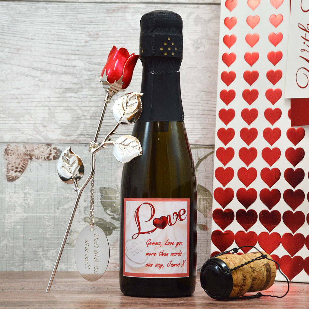 Personalised Mini Prosecco With A Rose Gift Set By Giftsonline4u 