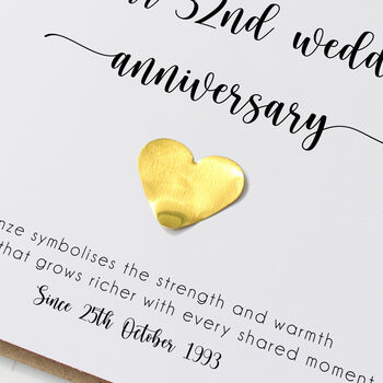 32nd Wedding Anniversary Card With Bronze Heart, 3 of 6
