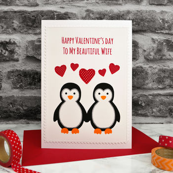 'Penguins' Personalised Handmade Valentines Card, 2 of 4