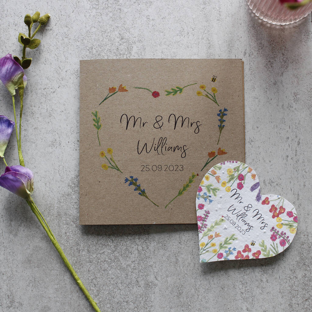 Mr and Mrs Nature lover Personalised Wedding Day Card Congratulations Wedding Card Floral Card Eco Friendly Wildflower Design