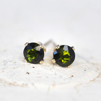 Dark Green Tourmaline Stud Earrings Silver Or Gold, 3 of 12