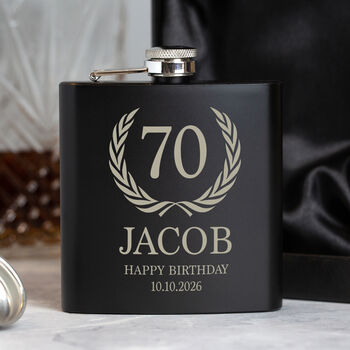 Personalised Black Birthday Crest Hip Flask – 18th 21st 30th Gift, 7 of 8