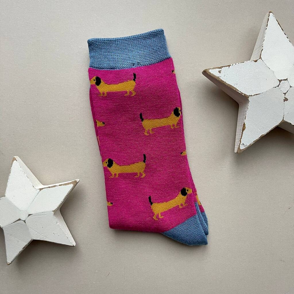 Bamboo Sausage Dog Socks In Hot Pink By Nest Gifts