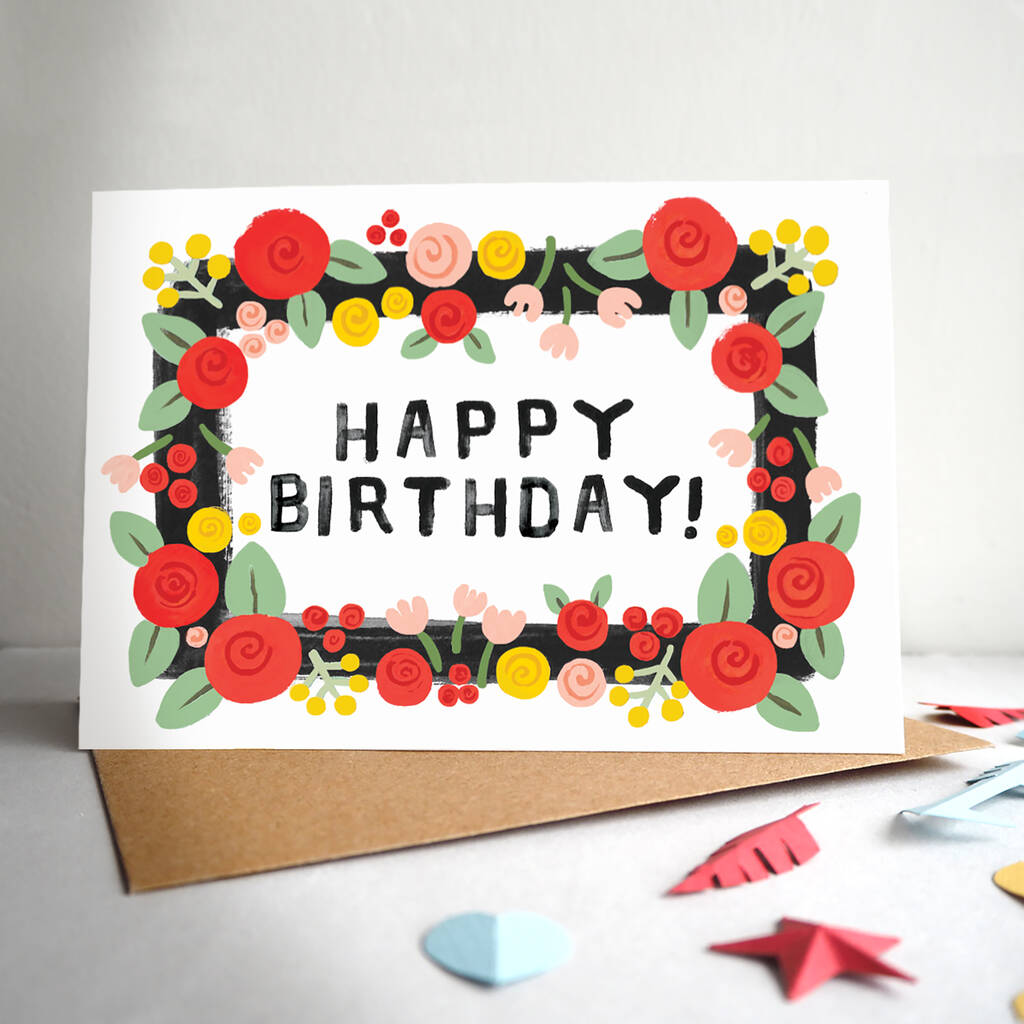 Bold Folk Floral 'Happy Birthday!' Greeting Card By Jade Fisher ...