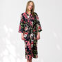 Black And Pink Flower Print Cotton Dressing Gown Kimono, thumbnail 3 of 11