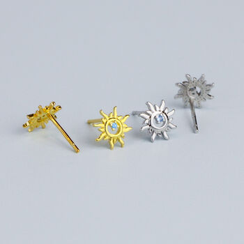 Sterling Silver Crystal Detail Sun Stud Earrings, 4 of 6