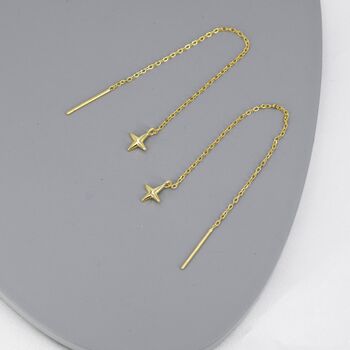 Four Point Star Threader Earrings In Sterling Silver, 7 of 11